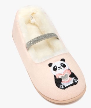 Chaussons fille ballerines avec dessus en velours imprimé panda et bride pailletée vue5 - GEMO 4G FILLE - GEMO