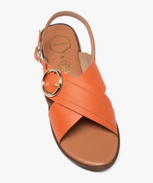 Sandales femme casual en cuir unie avec brides à boucle fantaisie vue5 - TANEO - GEMO