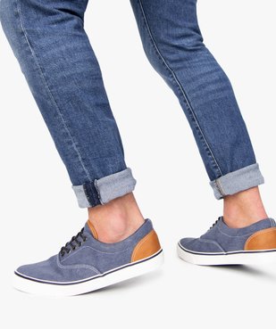 Baskets homme en toile à lacets et semelle contrastante Dessus denim vue1 - GEMO (HOMME) - GEMO