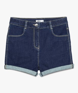 Short fille taille haute en jean stretch à revers cousus vue1 - GEMO (JUNIOR) - GEMO