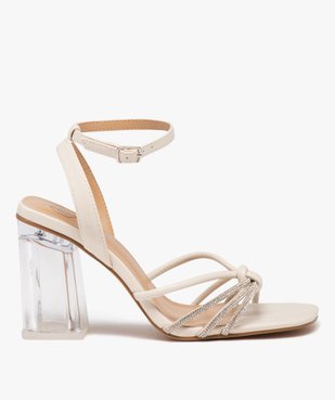 Sandales femme à talon flare transparent avec brides à strass  vue1 - GEMO(URBAIN) - GEMO