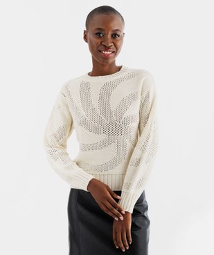 Pull col rond en maille ajourée femme vue1 - GEMO(FEMME PAP) - GEMO