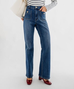 Jean flare taille haute en denim stretch femme vue1 - GEMO(FEMME PAP) - GEMO