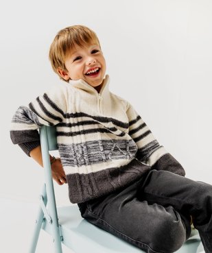 Pull en maille à rayures avec col zippé garçon vue1 - GEMO (ENFANT) - GEMO