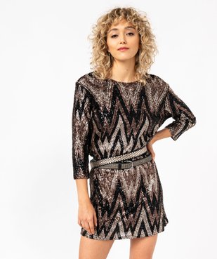 Robe à sequins tricolores à manches 3/4 femme vue1 - GEMO(FEMME PAP) - GEMO