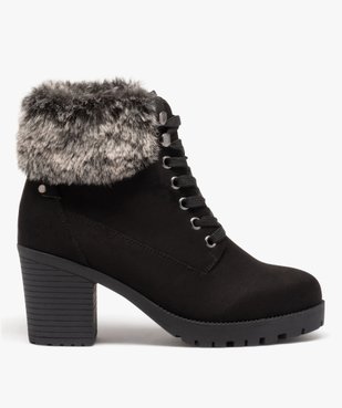 Boots femme unies à talon haut carré et col fourré vue1 - GEMO(URBAIN) - GEMO