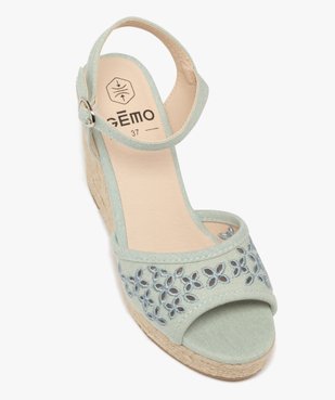 Sandales femme à talon compensé avec dessus denim ajouré vue5 - GEMO 4G FEMME - GEMO