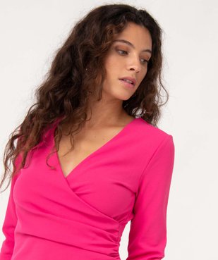 Robe femme ajustée effet drapé à manches longues vue2 - GEMO(FEMME PAP) - GEMO