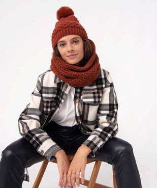 Echarpe femme forme snood en maille fantaisie doublée peluche  vue1 - GEMO (ACCESS) - GEMO