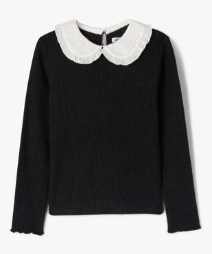 Pull en maille côtelée avec col Claudine brodé fille vue2 - GEMO (ENFANT) - GEMO