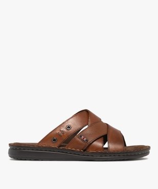 Mules homme unies en cuir avec multibrides croisées vue1 - GEMO (CASUAL) - GEMO