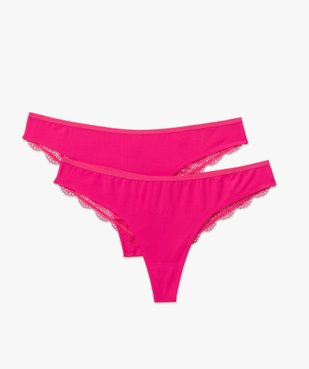 Tanga sans coutures en microfibre et dentelle femme (lot de 2) vue4 - GEMO 4G FEMME - GEMO