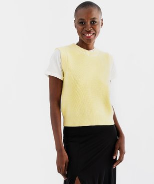 Pull sans manches en maille côtelée femme vue1 - GEMO 4G FEMME - GEMO