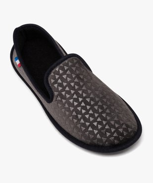 Chaussons homme pantoufles unies en velours ras à motif graphique vue5 - GOXO - GEMO