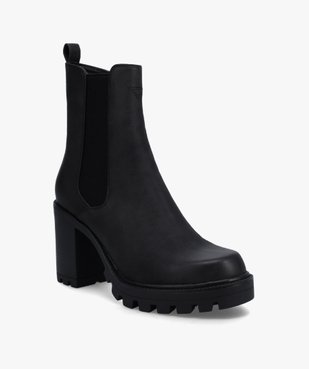 Boots femme Chelsea à talon et semelle crantée vue2 - GEMO(URBAIN) - GEMO