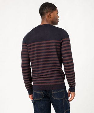 Pull rayé en fines mailles à col rond homme vue3 - GEMO 4G HOMME - GEMO