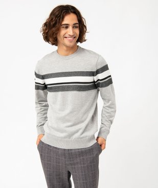 Pull en maille fine à bandes texturées homme vue1 - GEMO (HOMME) - GEMO