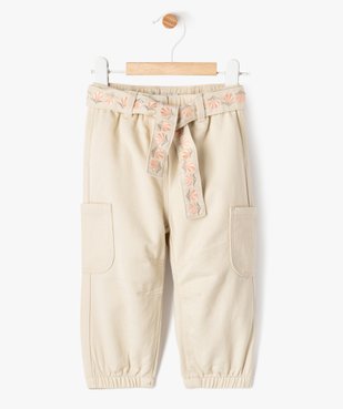 Pantalon jogger en toile de coton avec ceinture bébé fille vue1 - GEMO(BEBE DEBT) - GEMO