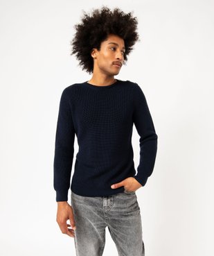 Pull en grosse maille unie avec boutons à l'épaule homme vue2 - GEMO (HOMME) - GEMO