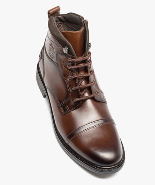 Boots homme dessus en cuir uni à zip et à lacets vue6 - GEMO (CASUAL) - GEMO