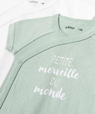 Body manches courtes fermeture croisée bébé (lot de 3) vue2 - GEMO 4G BEBE - GEMO