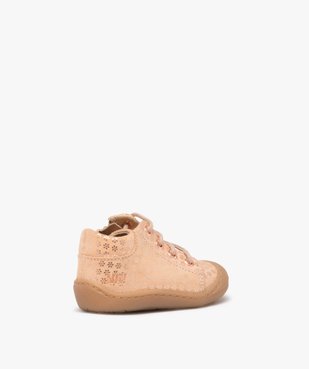 Chaussures premiers pas fille en cuir à motif fleuri avec zip et lacets - NA! vue4 - NA! - GEMO