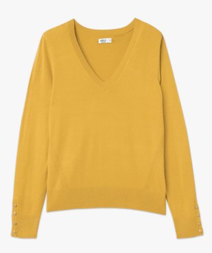 Pull fin à col V avec boutons aux poignets femme vue4 - GEMO 4G FEMME - GEMO