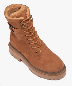 Boots fourrées femme dessus uni en suédine et à talon large  vue5 - GEMO (CASUAL) - GEMO