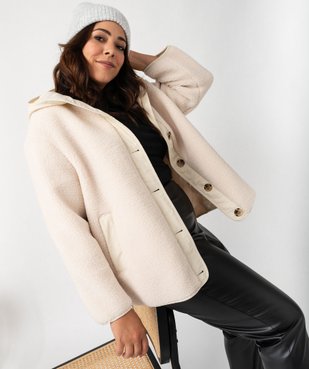 Manteau à capuche en sherpa et toile femme vue1 - GEMO (G TAILLE) - GEMO