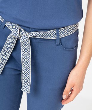 Pantacourt slim taille haute en coton stretch avec ceinture à nouer femme vue2 - GEMO 4G FEMME - GEMO