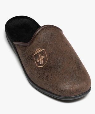 Chaussons mules dessus cuir imitation avec fleur de lys homme vue5 - G'FLEX - GEMO