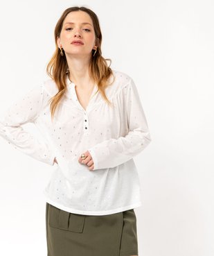 Tee-shirt à manches longues imprimé avec col boutonné femme vue2 - GEMO 4G FEMME - GEMO