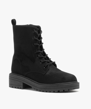 Boots femme dessus uni en suédine à zip et à lacets vue2 - GEMO (CASUAL) - GEMO