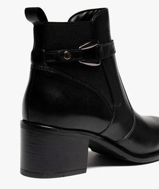 Boots femme à talon carré dessus en cuir uni à zip et bride à boucle fantaisie - Taneo vue6 - TANEO - GEMO