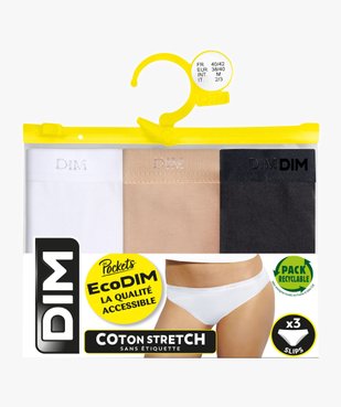 Slip femme en coton stretch (lot de 3) - Dim vue2 - DIM - GEMO