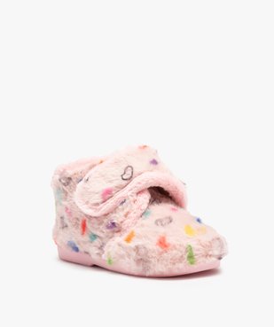 Chaussons fille bottillons en textile peluche imprimé cœurs vue2 - GEMO (ENFANT) - GEMO