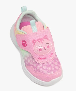 Baskets fille à scratch et à paillettes tête de chat lumineuse - Skechers vue5 - SKECHERS - GEMO