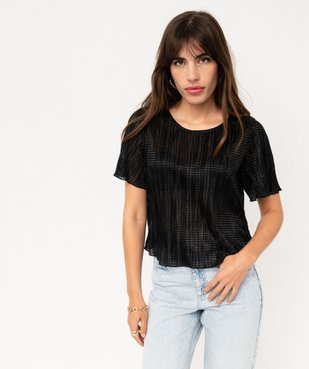 Blouse à manches courtes en maille gaufrée scintillante femme vue1 - GEMO(FEMME PAP) - GEMO