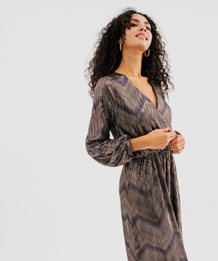 Robe longue en maille plissée métallisée femme vue2 - GEMO(FEMME PAP) - GEMO