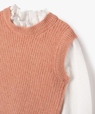 Pull avec manches chemise effet 2 en 1 fille vue2 - GEMO (ENFANT) - GEMO