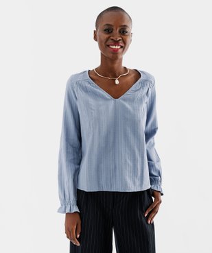 Blouse manches longues froncées à col V femme vue1 - GEMO(FEMME PAP) - GEMO