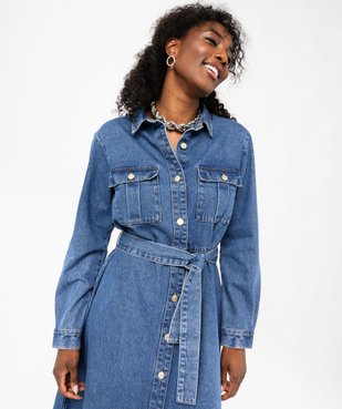 Robe en jean longue à manches longues femme - LuluCastagnette vue3 - LULUCASTAGNETTE - GEMO