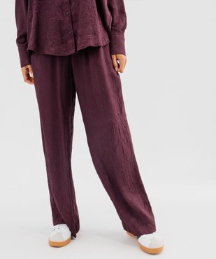 Pantalon large et fluide en viscose froissée et satinée femme vue1 - GEMO(FEMME PAP) - GEMO