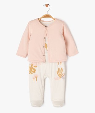 Ensemble 2 pièces bébé fille combinaison et gilet vue1 - GEMO 4G BEBE - GEMO