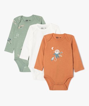 Body manches longues en coton à motifs cosmiques bébé (lot de 3) vue1 - GEMO 4G BEBE - GEMO