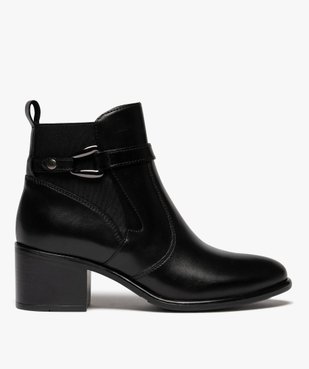 Boots femme à talon carré dessus en cuir uni à zip et bride à boucle fantaisie - Taneo vue1 - TANEO - GEMO