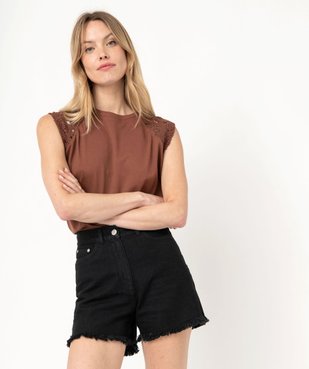 Tee-shirt sans manches en coton avec épaules en crochet femme vue1 - GEMO(FEMME PAP) - GEMO