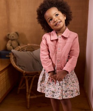 Veste en jean colorée courte à broderie fleurs bébé fille - LuluCastagnette vue5 - LULUCASTAGNETTE - GEMO