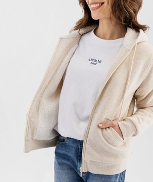 Sweat zippé à capuche doublure sherpa femme vue2 - GEMO(FEMME PAP) - GEMO