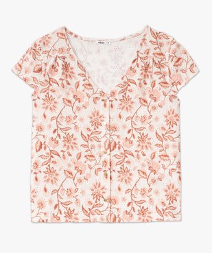 Tee-shirt manches courtes à boutonnière en maille ajourée femme vue4 - GEMO(FEMME PAP) - GEMO